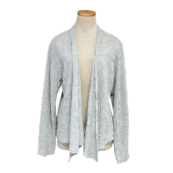 Eileen Fisher Cardigan Lightweight Open Front Gray Crinkle Fabric Size Medium M - Picture 2 of 13